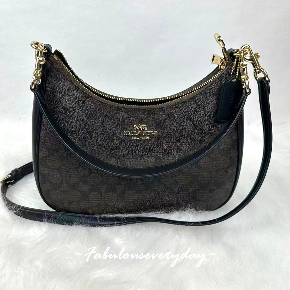 Coach Teri Hobo Bag Crossbody In Signature Canvas/Gold/Walnut/Black CV940 NWT